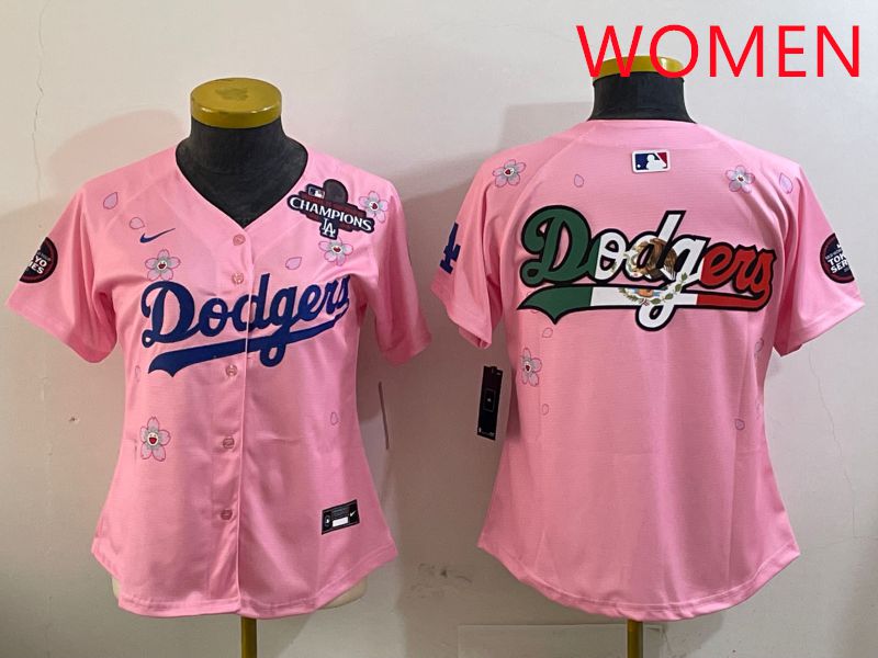 Women Los Angeles Dodgers Blank Pink Sakura Edition 2025 Nike MLB Jersey style 9->women mlb jersey->Women Jersey